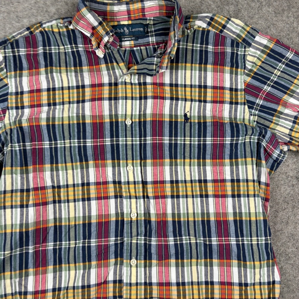 Ralph Lauren Button Down Mens Large Multi-Color Plaid Short Sleeve Classic Fit - Picture 5 of 10